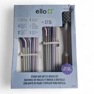 Ello Straw and Bottle Brush Set - Purple and Gray